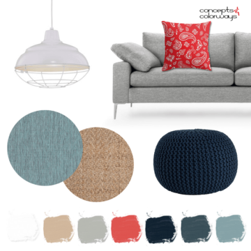 interior design with red bandana accent