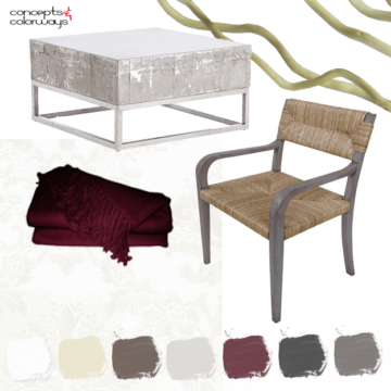 burgundy and gray interior design mood board