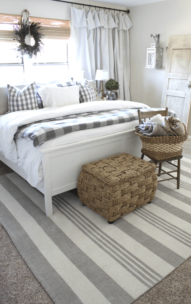 gray and white country style bedroom