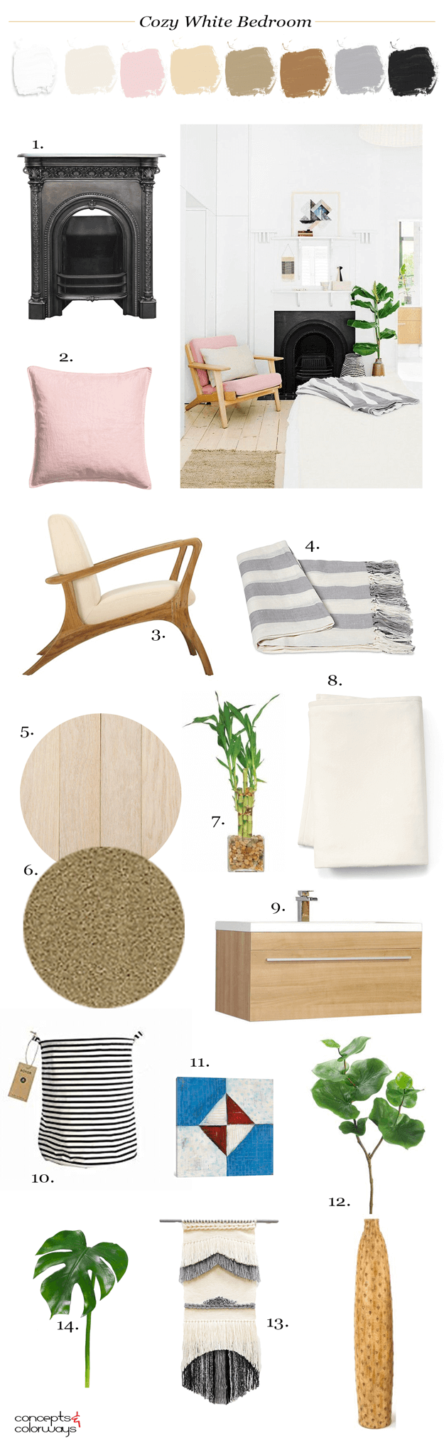 white bedroom interior design mood board