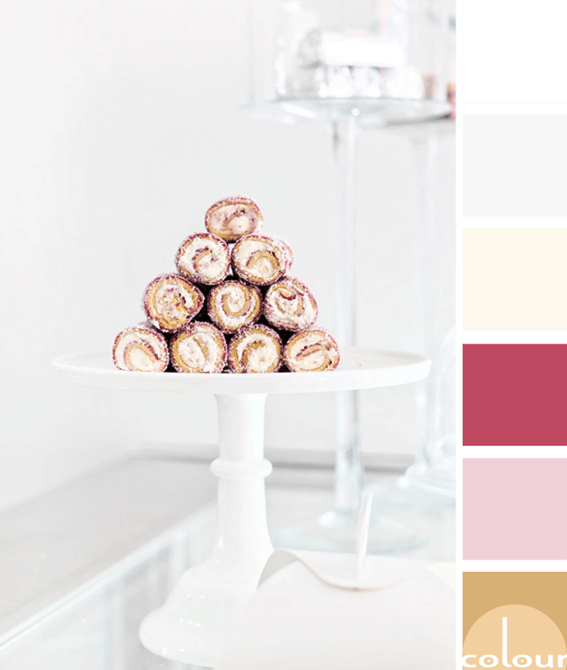 white cream pink and gold color palette