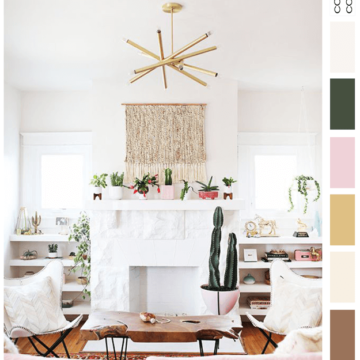 white room with blush pink and gold accents color palette