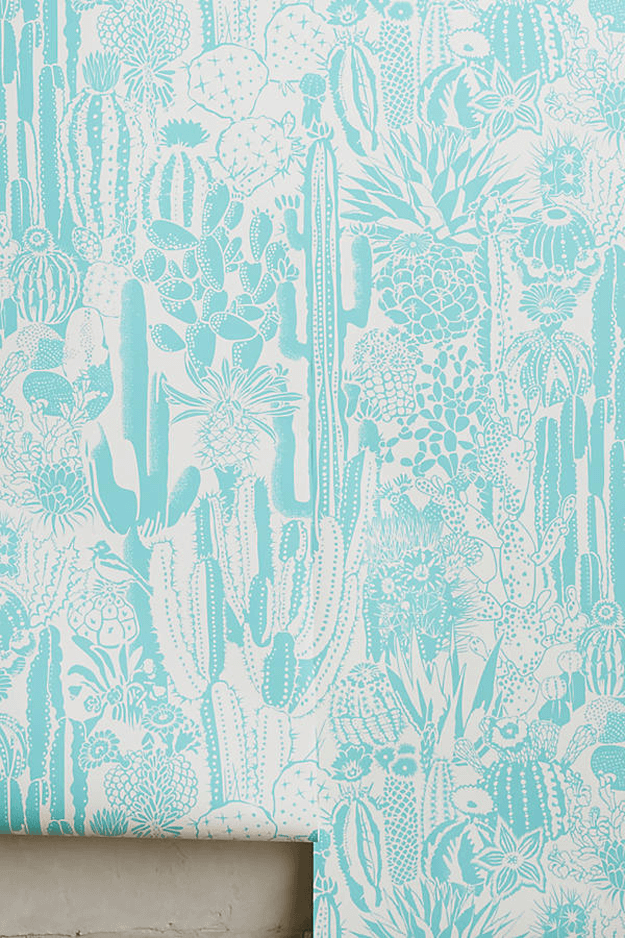 light turquoise cactus print wallpaper