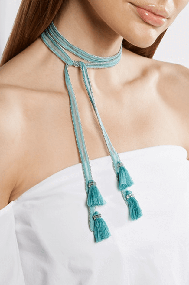 light turquoise tassel necklace