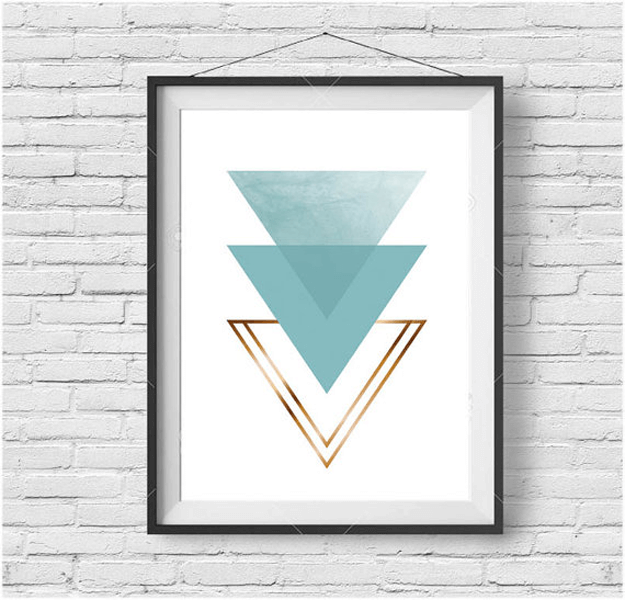 turquoise triangle print wall art