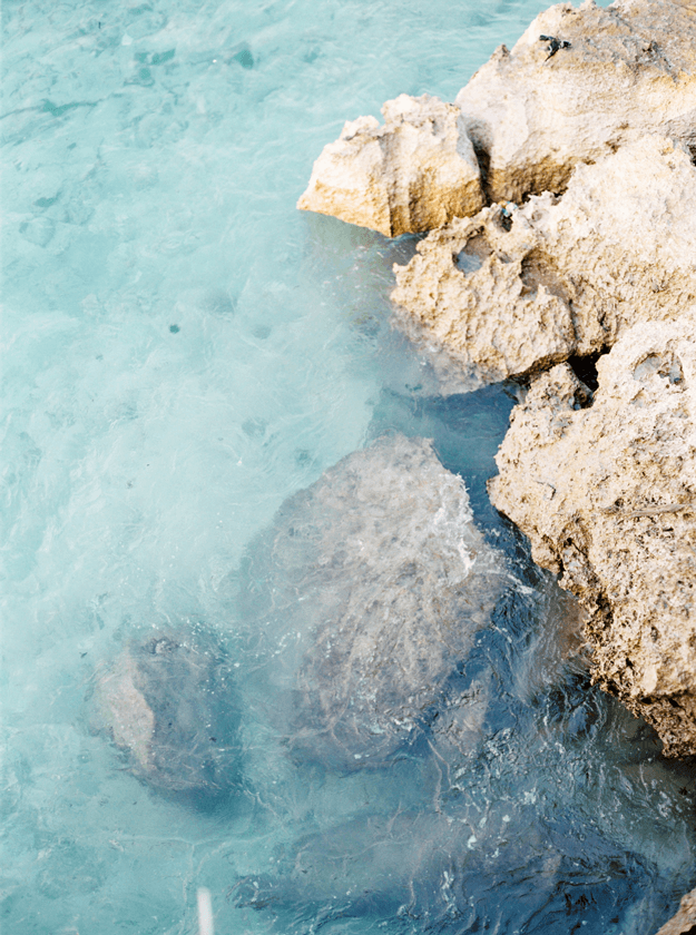 turquoise water closeup with rocks