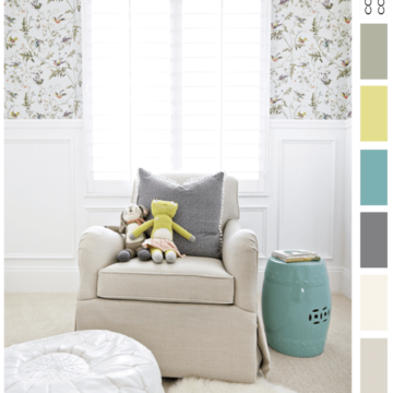 white vintage style nursery with teal accent