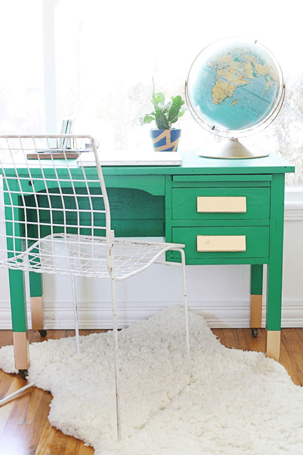 jade green desk with gold accents