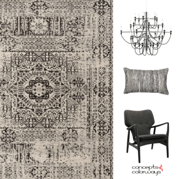 a charcoal black interior design mood board