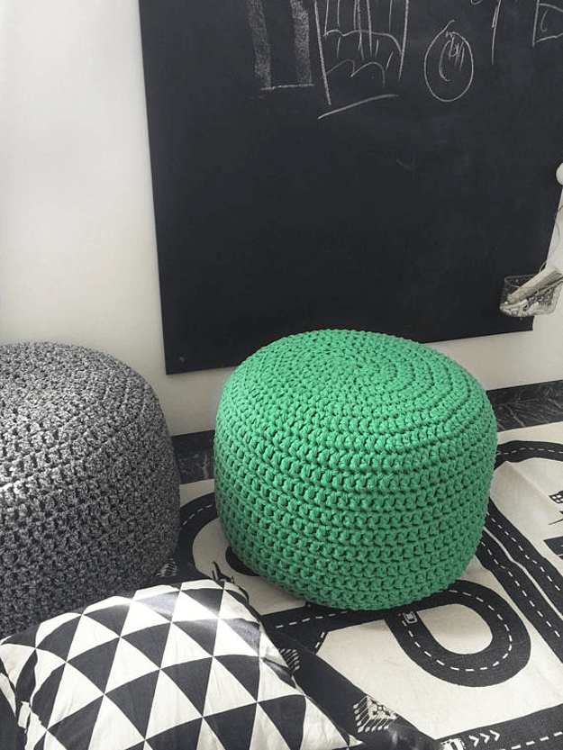 green knit footstool pouf