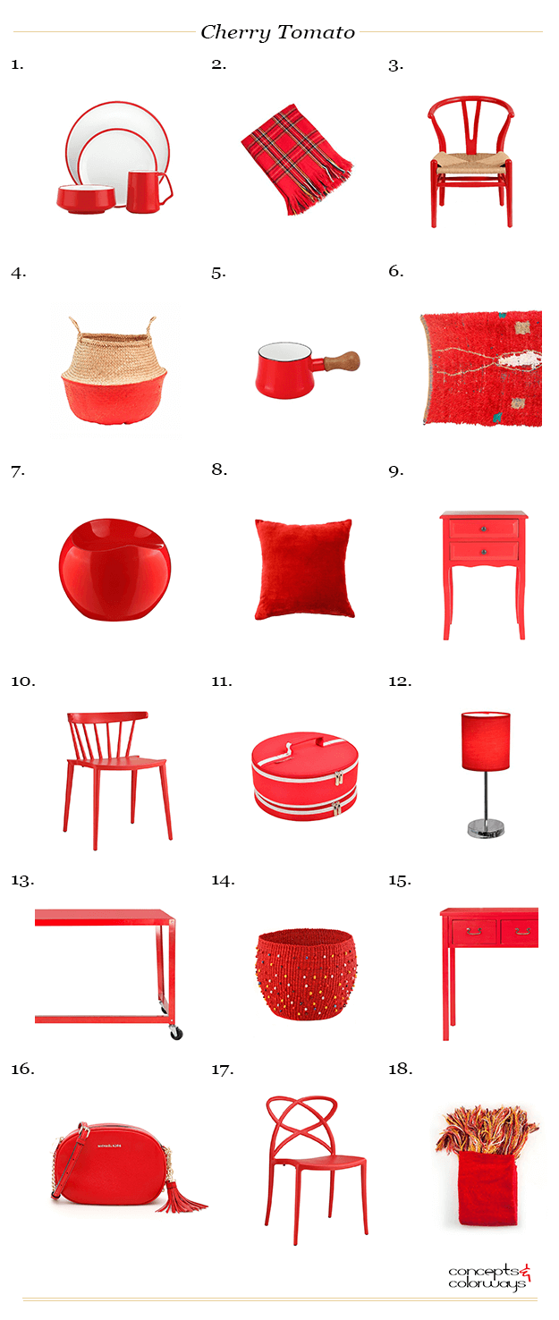 pantone cherry tomato interior design product roundup