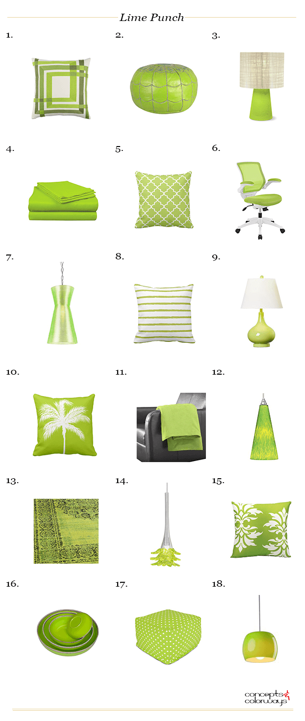 pantone lime punch interior design product roundup