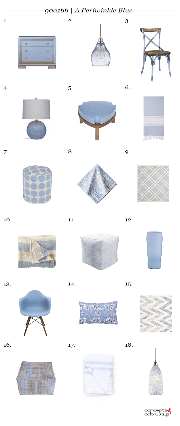 A periwinkle blue interior design product roundup, sky blue, baby blue