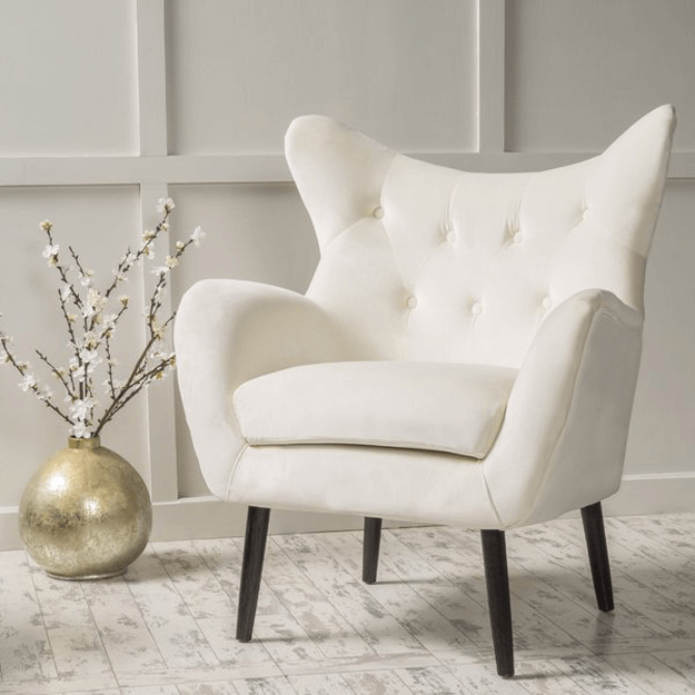 ivory mid-century modern wingback chair