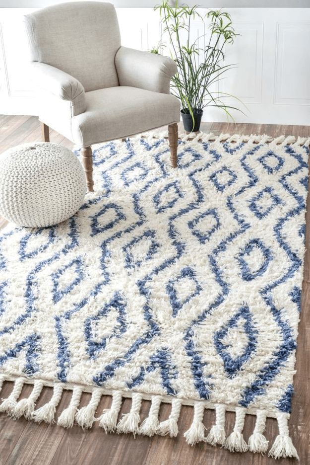 blue and white diamond pattern rug