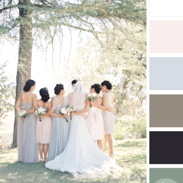 pastel color palette, blush pink, pale pink, dove gray, grayish brown, sage green, wedding color palette, black, white, pantone harbor mist