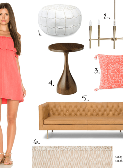 A PEACH AND TAN LIVING ROOM DESIGN INSPIRED BY A CORAL DRESS