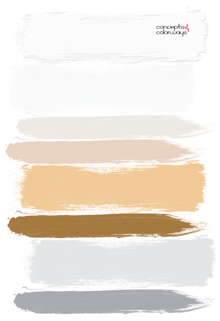 vintage sunshine paint palette, ochre, golden yellow, dove gray, light peach, chalky white, modern bathroom