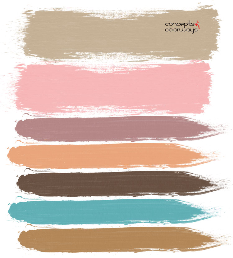 pink polka dot skirt, paint palette, blush pink, turquoise, tan, beige, warm sand, warm tan, brass, ash rose, rose pink