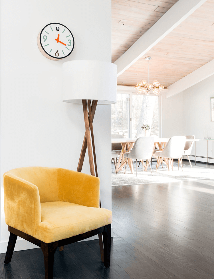 yellow chair, retro chair, mid century modern