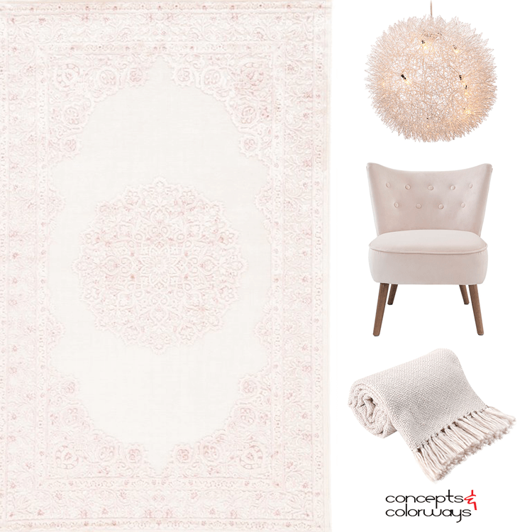 pantone almost mauve, blush pink, blush pink decor, blush pink chair, blush pink sofa, blush pink rug, pale pink, light mauve, interior color trends, light pink