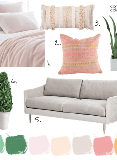 A Pink Bedroom with Peach and Green Accents