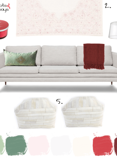 A White Living Room Design with Red and Green Accents