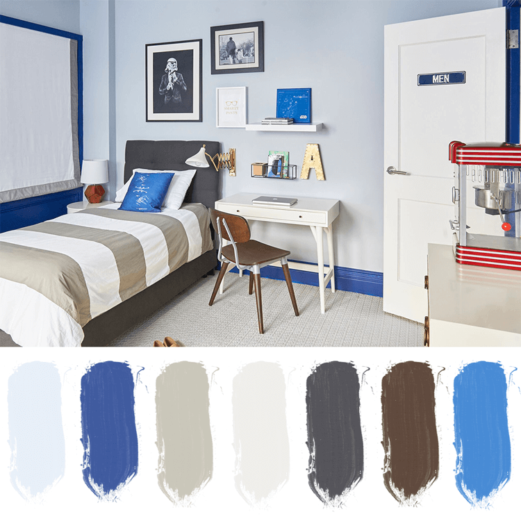 blue bedroom, boys room ideas, light blue walls, bright blue accents, bedroom color schemes