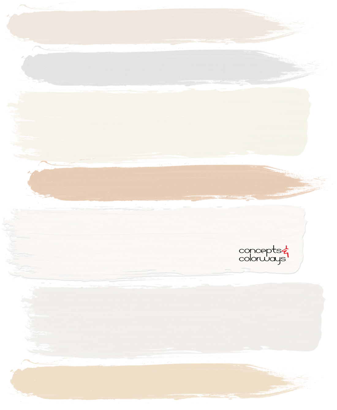 An interior paint palette with warm neutral paint colors that coordinate with Sherwin Williams High Reflective White. light gray, light tan, ivory white, bright white, light taupe, light beige, sand brown